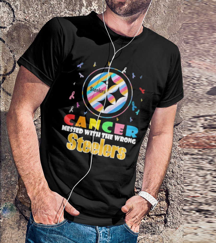 Cancer Messed With The Wrong Pittsburgh Steelers Colorful Ribbons T-Shirt