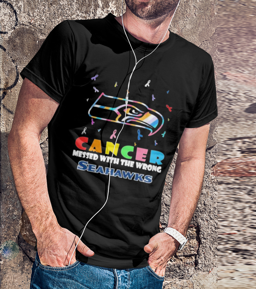 Cancer Messed With The Wrong Seahawks Colorful Ribbon T-Shirt