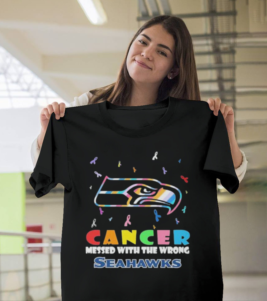 Cancer Messed With The Wrong Seahawks Colorful Ribbon T-Shirt