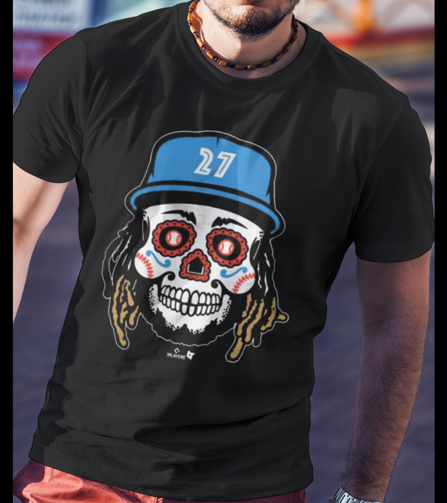 Toronto Blue Jays #27 Vladimir Guerrero Jr Sugar Skull MLBPA T-Shirt