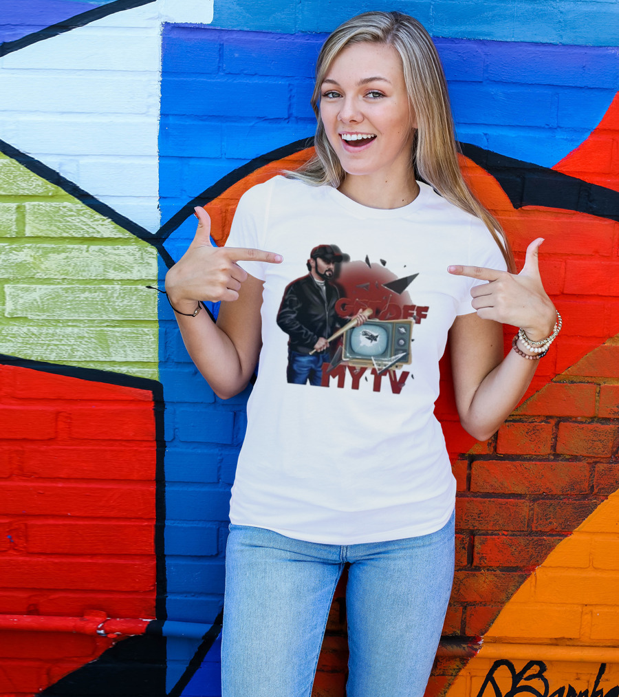 Get Off My TV Baseball Bat Vintage TV Shattered Screen T-Shirt