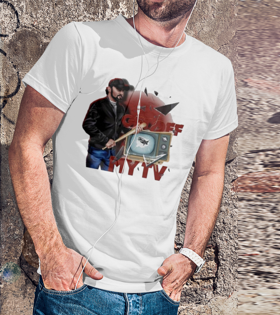 Get Off My TV Baseball Bat Vintage TV Shattered Screen T-Shirt