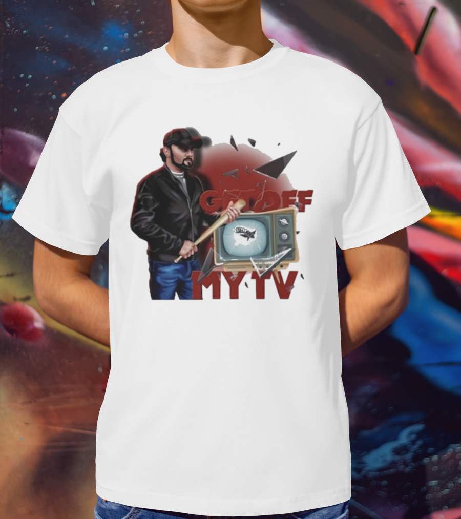 Get Off My TV Baseball Bat Vintage TV Shattered Screen T-Shirt