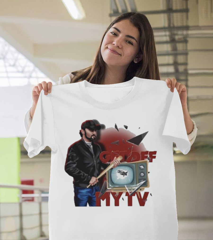 Get Off My TV Baseball Bat Vintage TV Shattered Screen T-Shirt