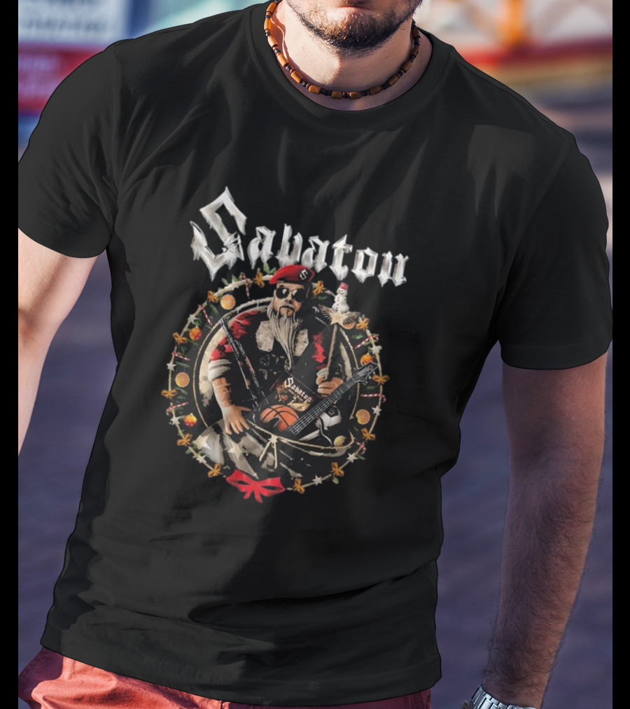 Sabaton Heavy X-Mas Joakim Santa Claus With Guitar And Basketball T-Shirt