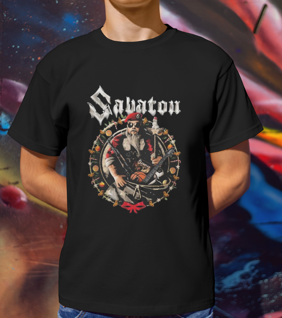 Sabaton Heavy X-Mas Joakim Santa Claus With Guitar And Basketball T-Shirt