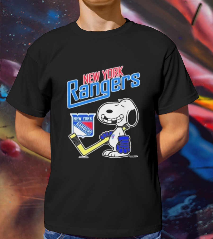 Snoopy Holding Hockey Stick New York Rangers T-Shirt