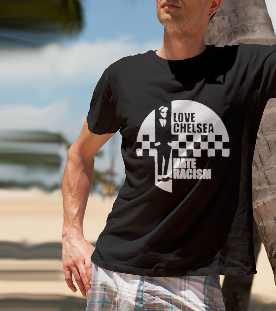 Premium Love Chelsea Hate Racism Checkerboard T-Shirt