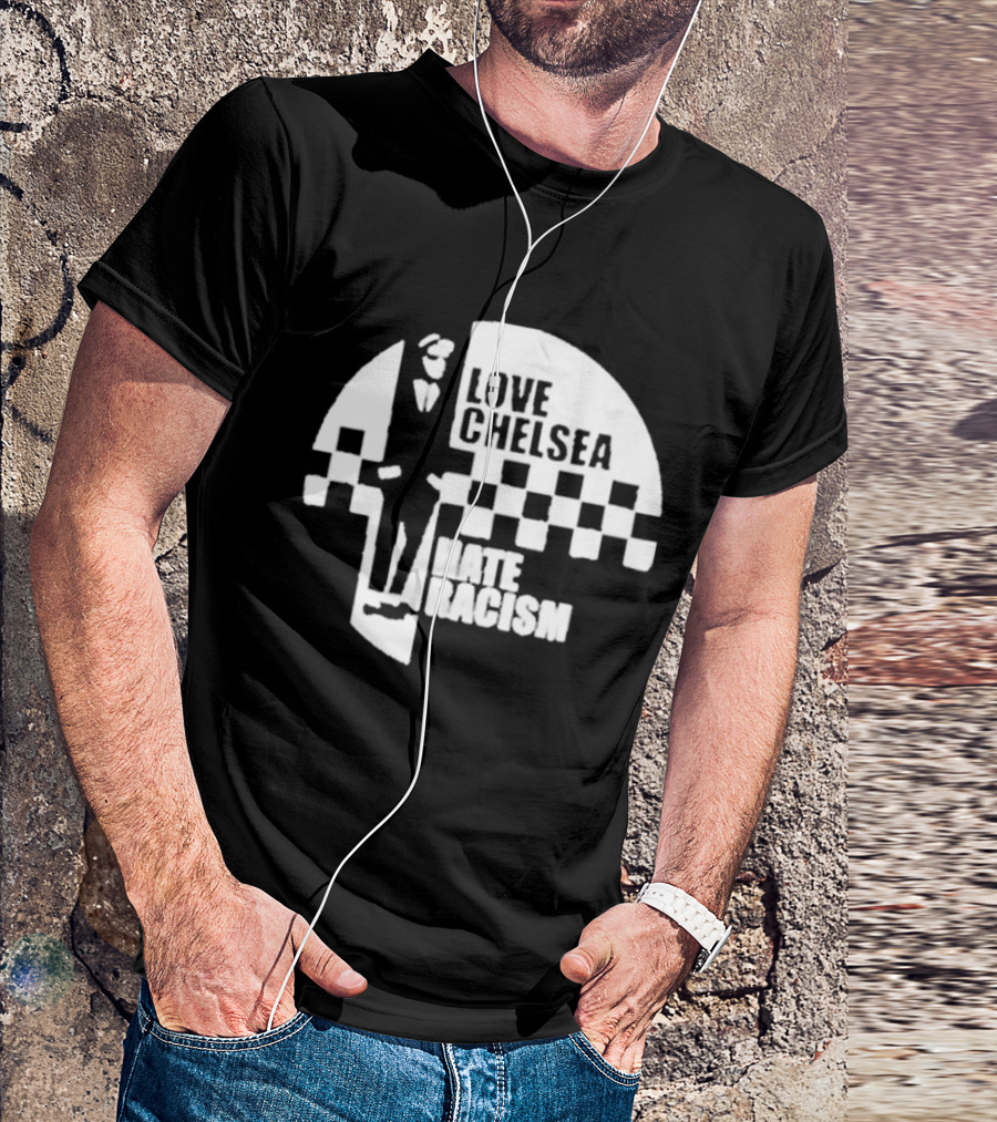 Premium Love Chelsea Hate Racism Checkerboard T-Shirt