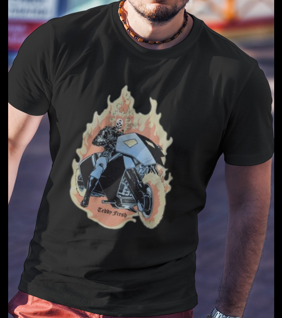 Teddyfresh Flame Skull Rider Motorcycle T-Shirt