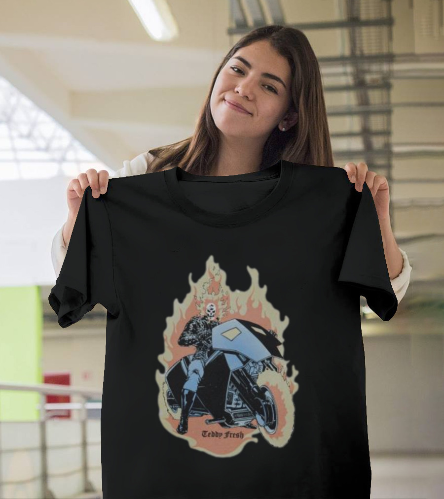 Teddyfresh Flame Skull Rider Motorcycle T-Shirt
