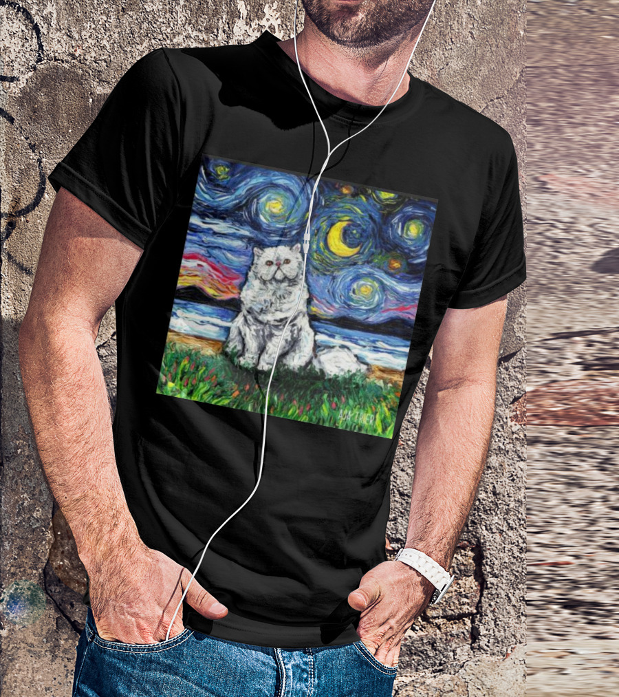 Aja Trier Starry Night Persian Cat Painting T-Shirt