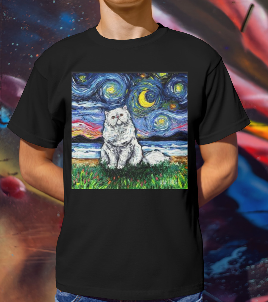 Aja Trier Starry Night Persian Cat Painting T-Shirt