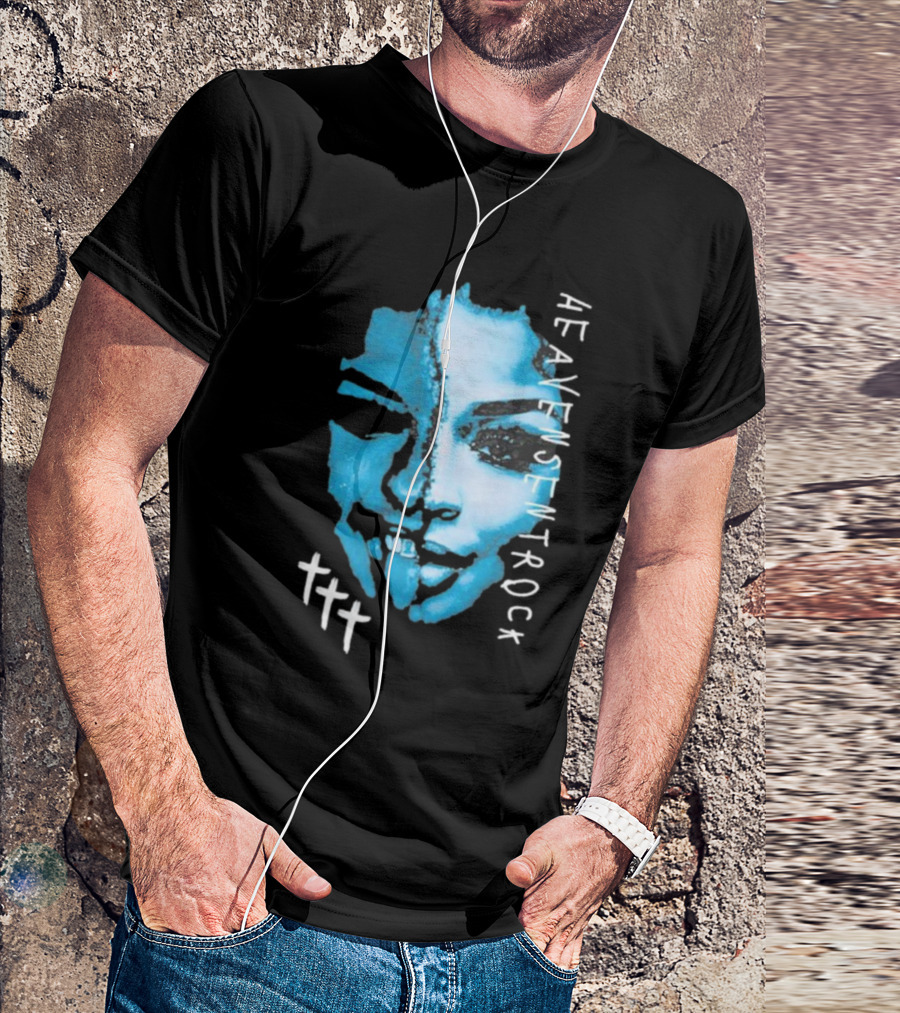 HEAVENSENTROCK Face Blue Art With Cross Symbols T-Shirt