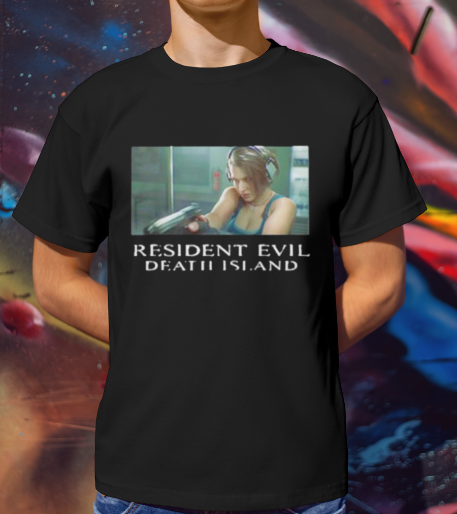 Resident Evil Death Island Movie Scene Iconic Character Holding Gun T-Shirt