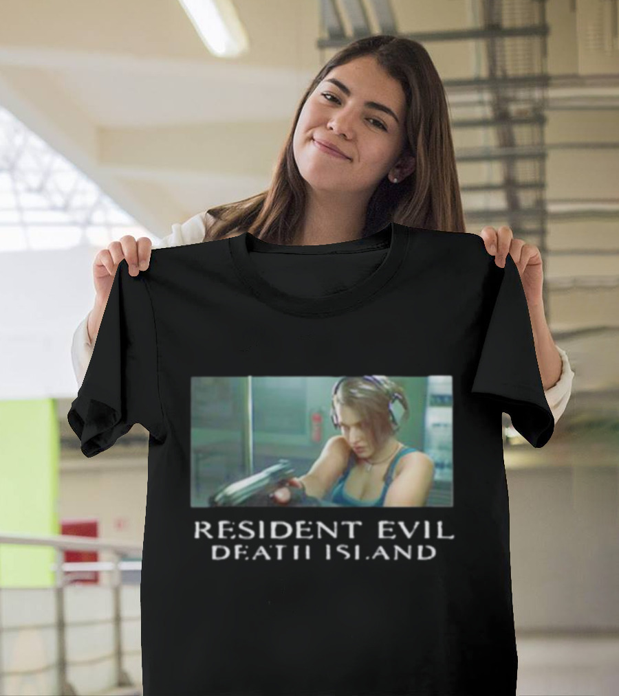 Resident Evil Death Island Movie Scene Iconic Character Holding Gun T-Shirt
