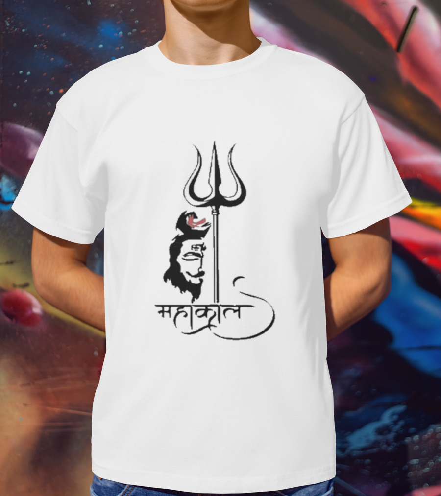 Mahakal Trishul Shiva Face Sketch T-Shirt