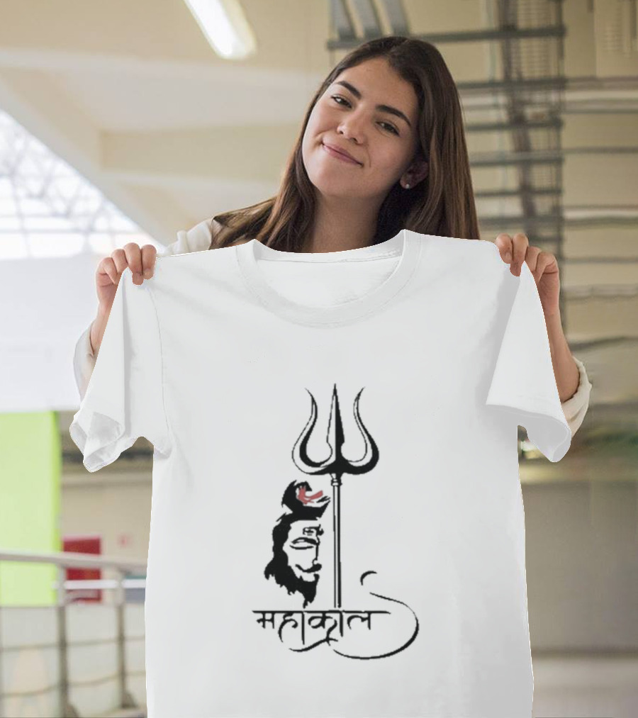 Mahakal Trishul Shiva Face Sketch T-Shirt