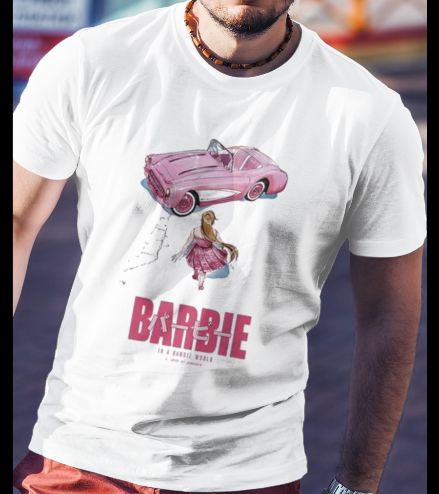 Barbie In A Barbie World Pink Car Fanart Joanacchi Japanese Text T-Shirt