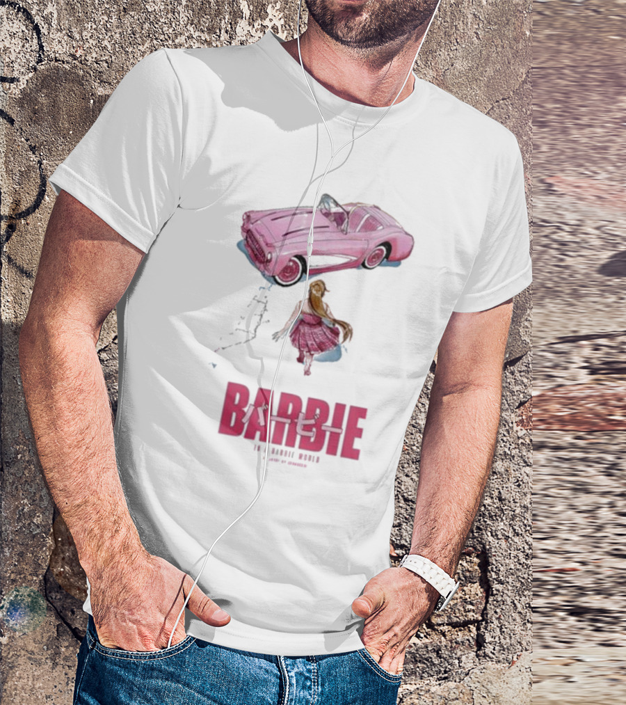Barbie In A Barbie World Pink Car Fanart Joanacchi Japanese Text T-Shirt