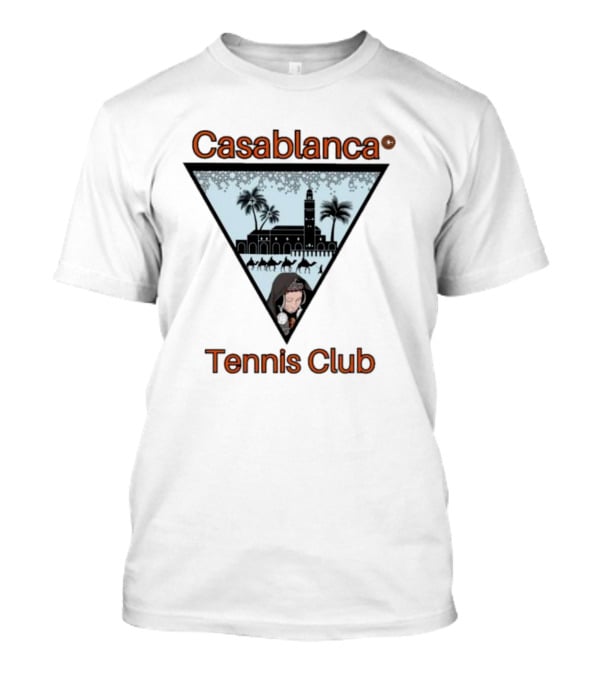 Casablanca Tennis Club Triangle Graphic With Moroccan Skyline And Palms T-Shirt