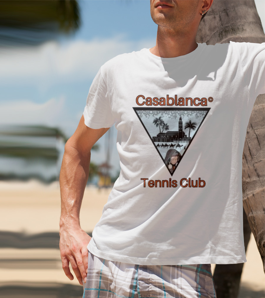 Casablanca Tennis Club Triangle Graphic With Moroccan Skyline And Palms T-Shirt