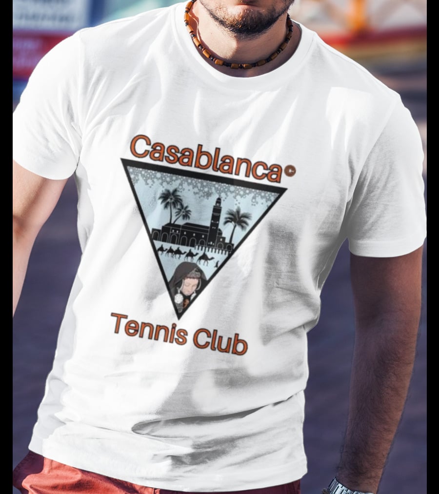 Casablanca Tennis Club Triangle Graphic With Moroccan Skyline And Palms T-Shirt