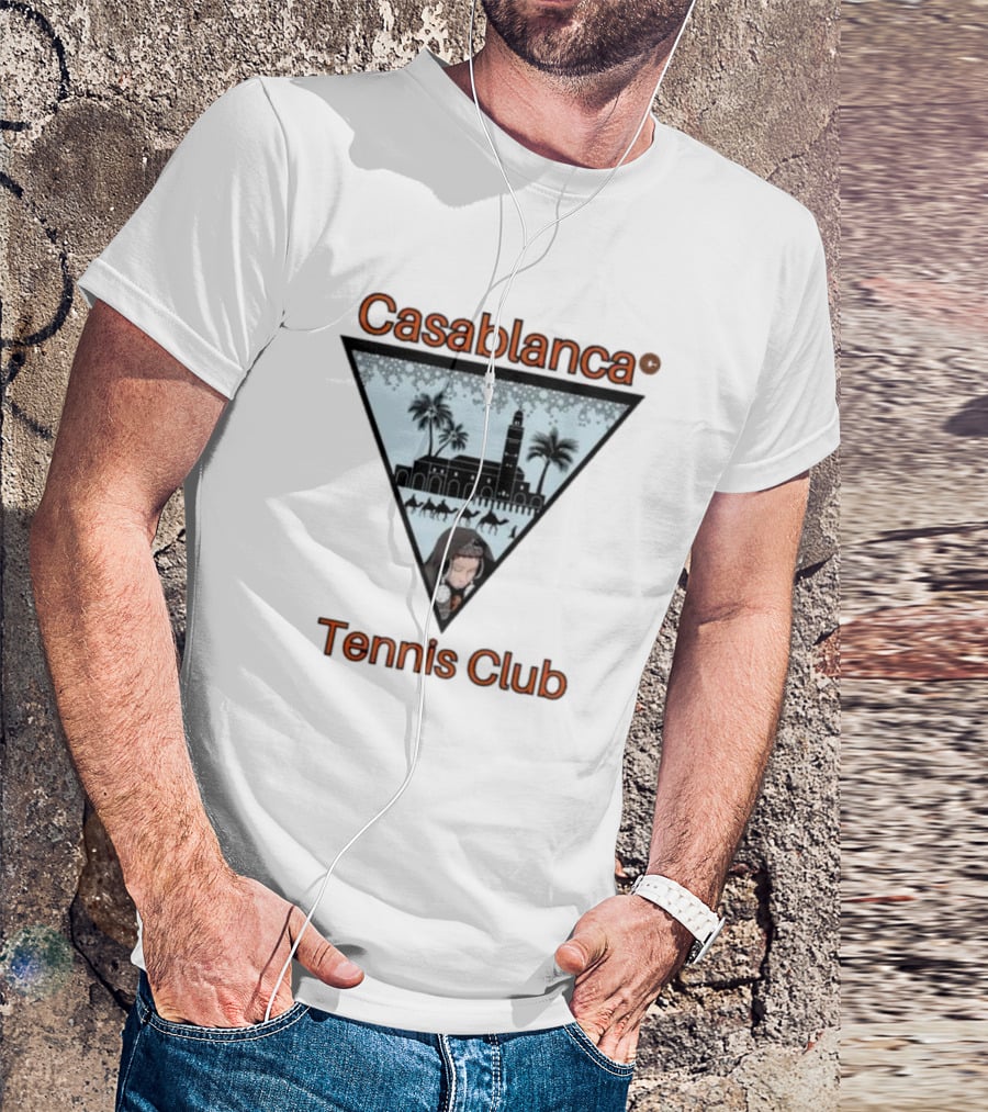 Casablanca Tennis Club Triangle Graphic With Moroccan Skyline And Palms T-Shirt