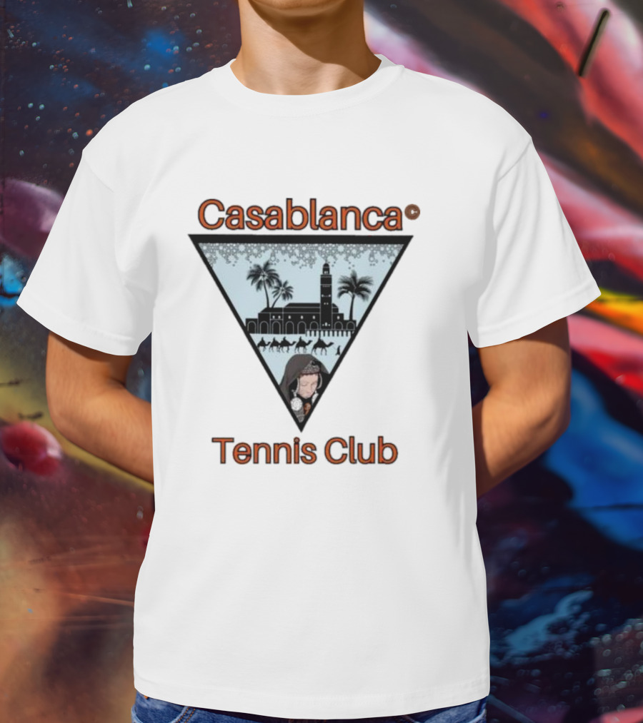 Casablanca Tennis Club Triangle Graphic With Moroccan Skyline And Palms T-Shirt