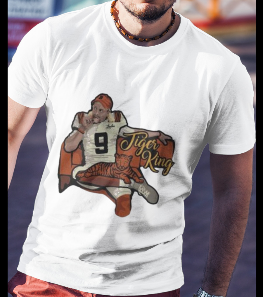 Cincinnati 9 Tiger King Football Player With Orange-Striped Tiger T-Shirt