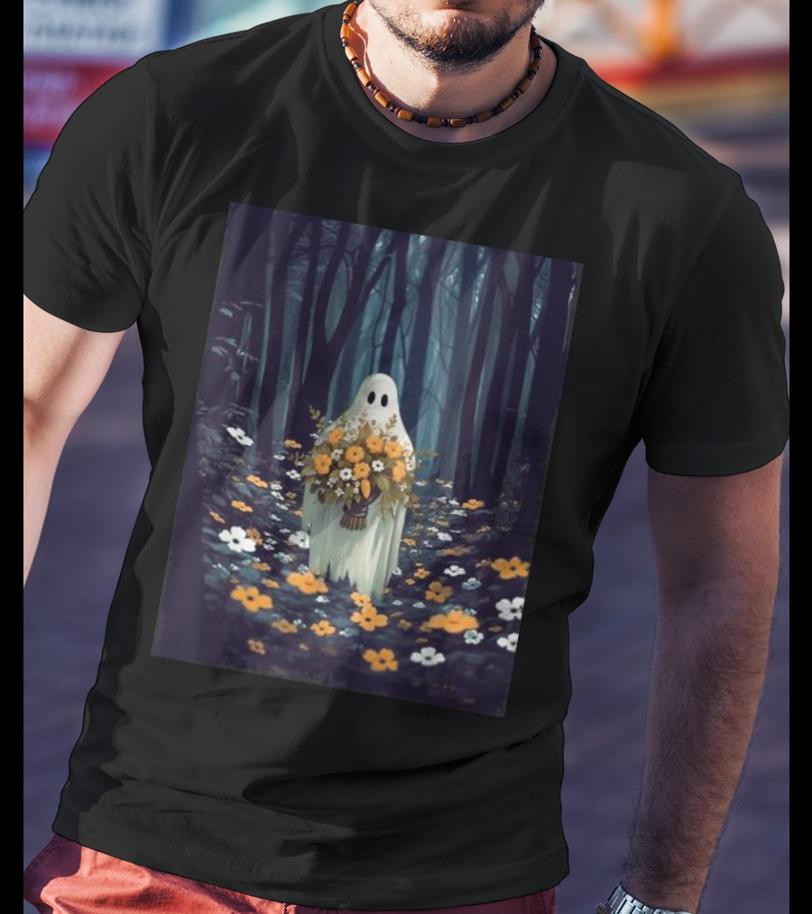 Vintage Floral Ghost In Spooky Forest Halloween T-Shirt