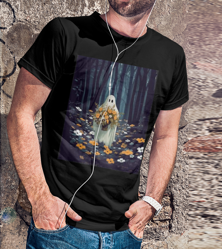 Vintage Floral Ghost In Spooky Forest Halloween T-Shirt