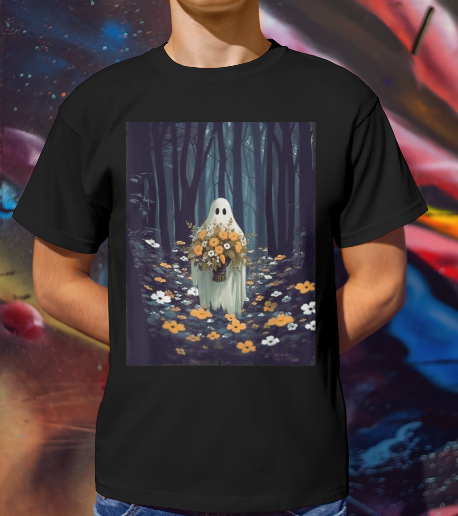 Vintage Floral Ghost In Spooky Forest Halloween T-Shirt