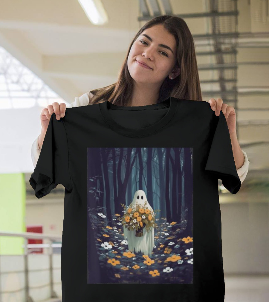Vintage Floral Ghost In Spooky Forest Halloween T-Shirt