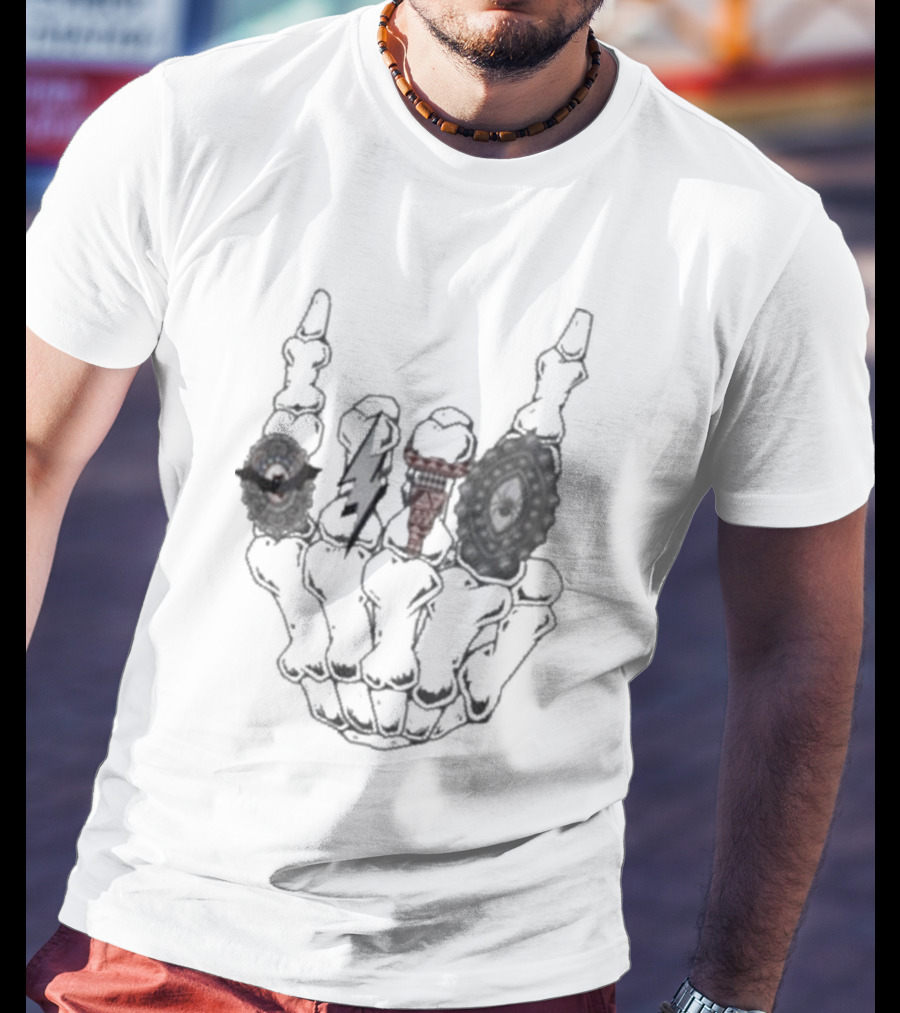 Halloween Skeleton Hand With Turquoise Rings And Colorful Gems T-Shirt