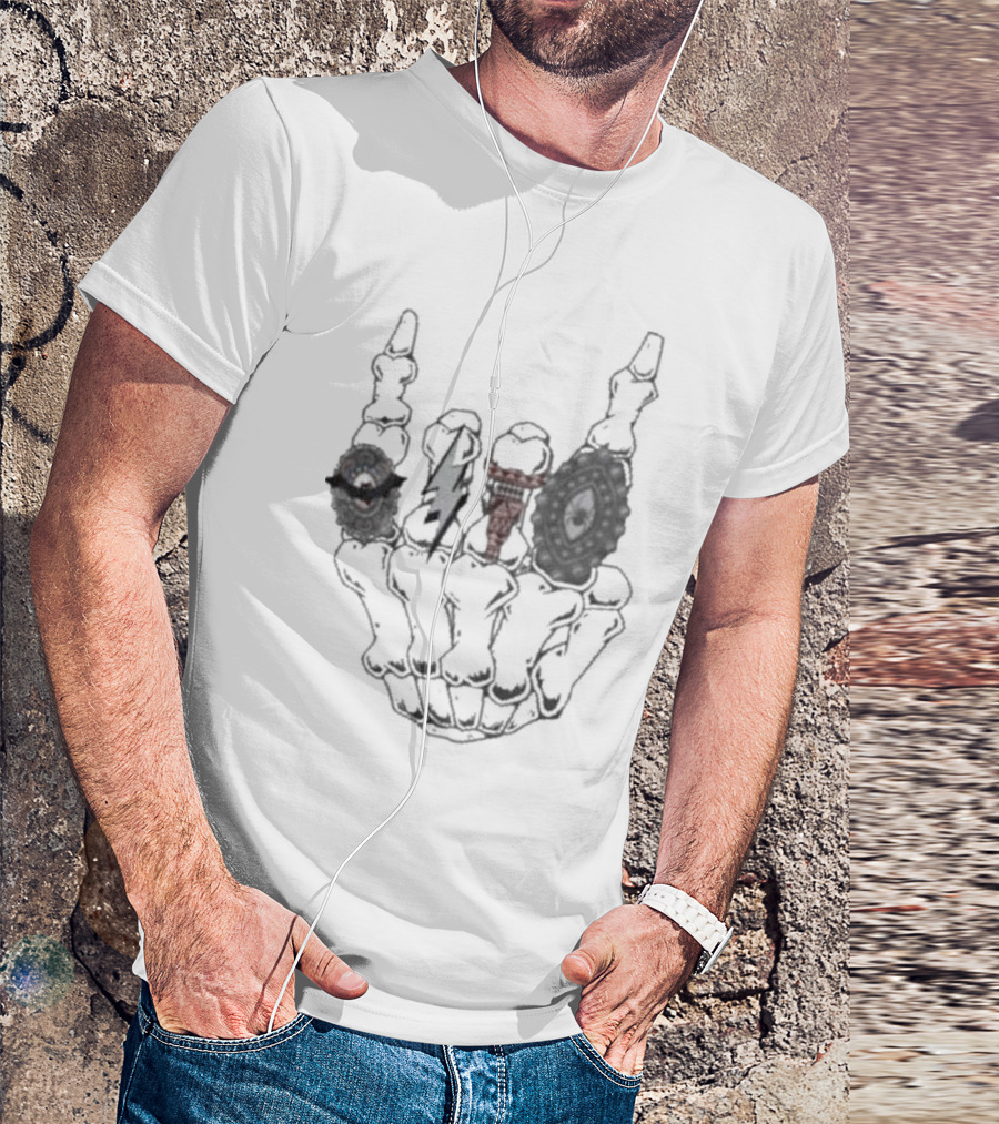 Halloween Skeleton Hand With Turquoise Rings And Colorful Gems T-Shirt