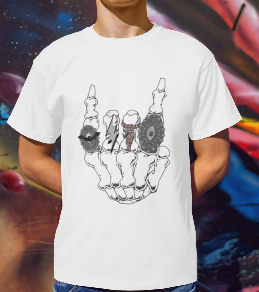 Halloween Skeleton Hand With Turquoise Rings And Colorful Gems T-Shirt