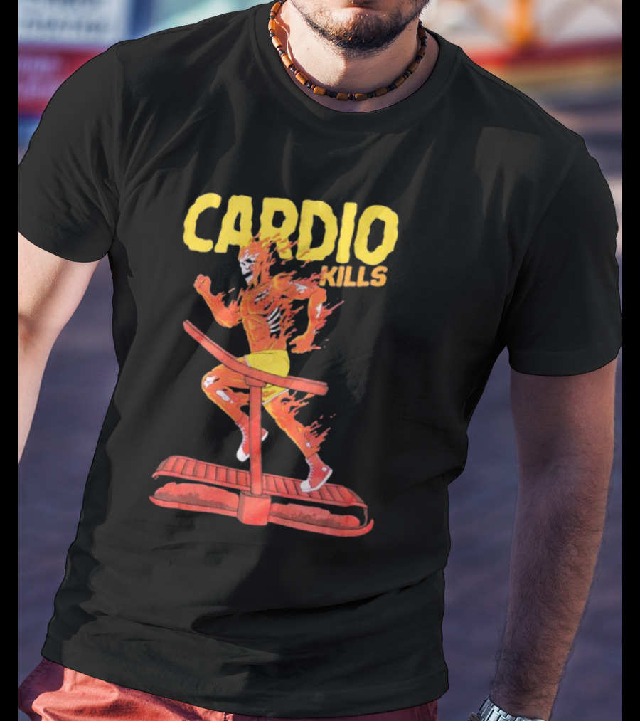 CARDIO KILLS Flaming Runner On Treadmill T-Shirt