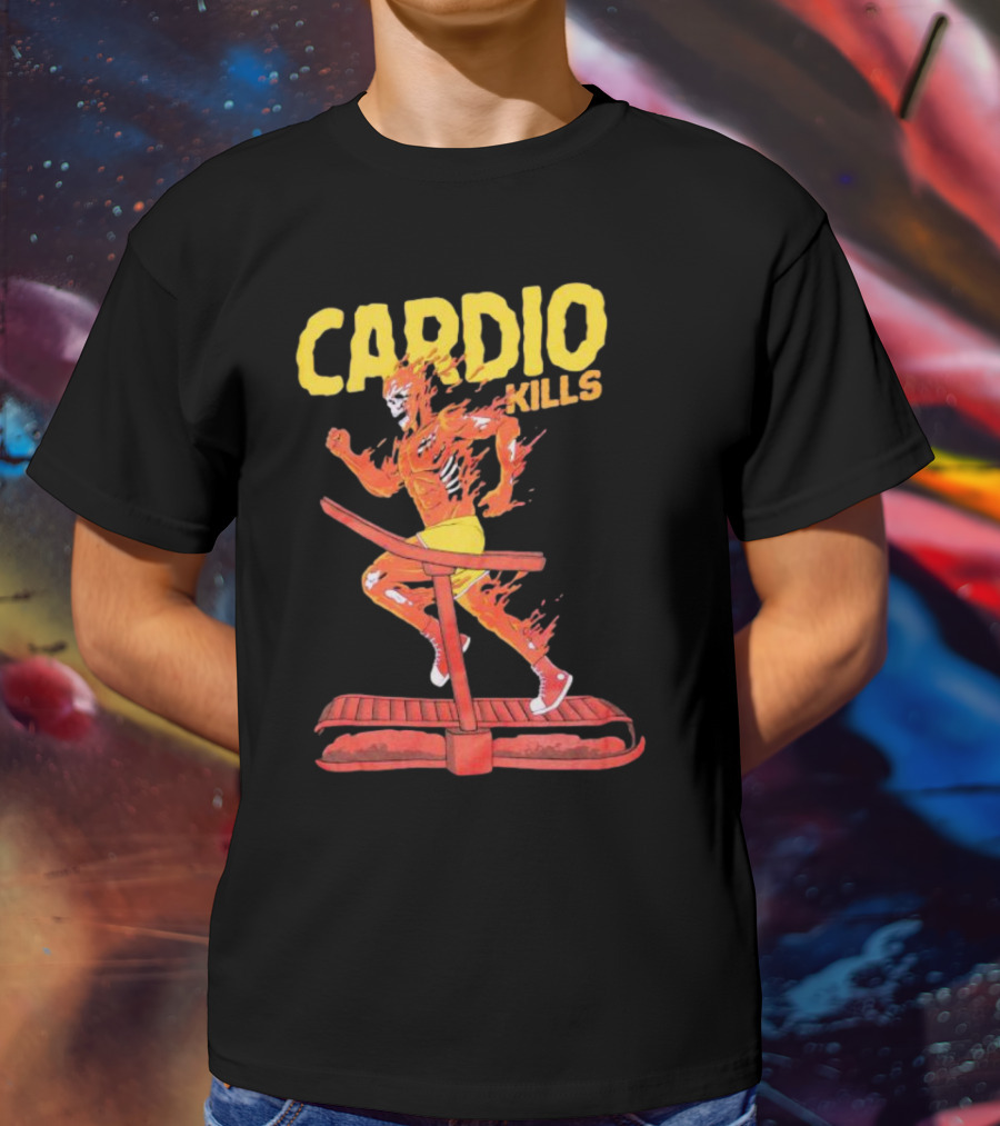 CARDIO KILLS Flaming Runner On Treadmill T-Shirt