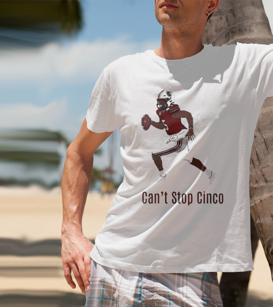 Can't Stop Cinco Football Player In Red And Black Uniform T-Shirt