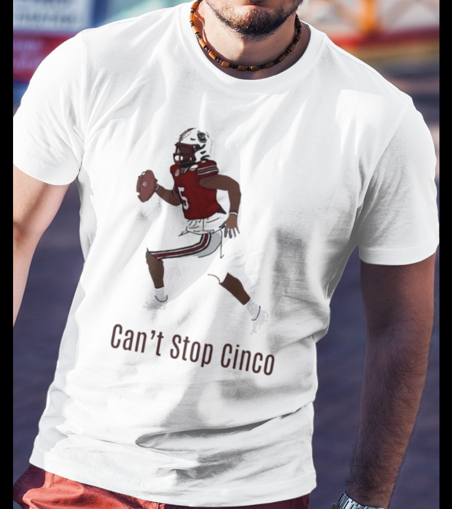 Can't Stop Cinco Football Player In Red And Black Uniform T-Shirt