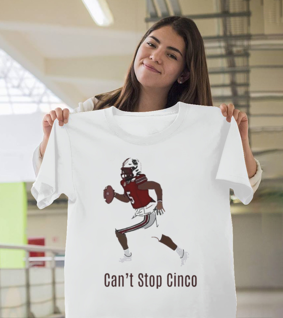 Can't Stop Cinco Football Player In Red And Black Uniform T-Shirt