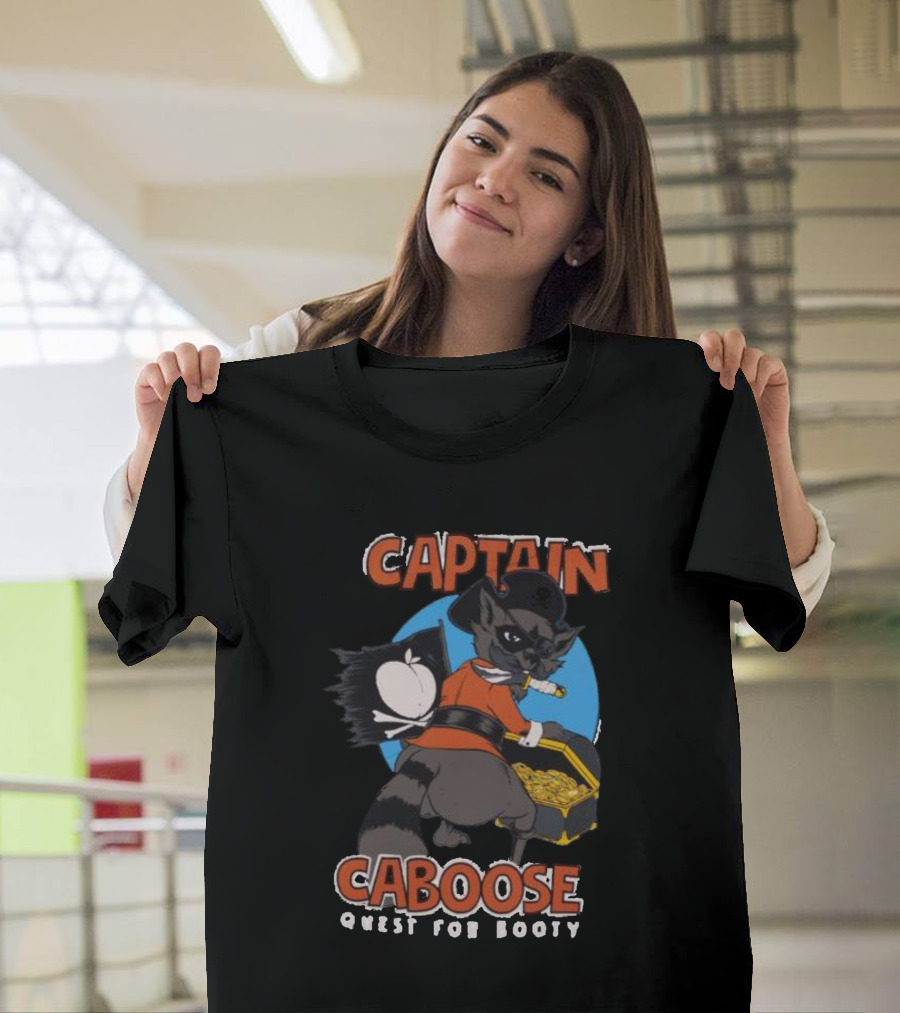 Captain Caboose Quest For Booty Treasure Adventure Raccoon Pirate T-Shirt