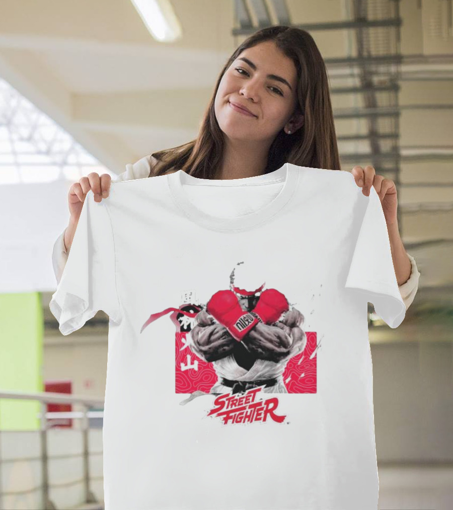 Dim Mak X Street Fighter V Ryu Boxing Glove Pose On Red T-Shirt