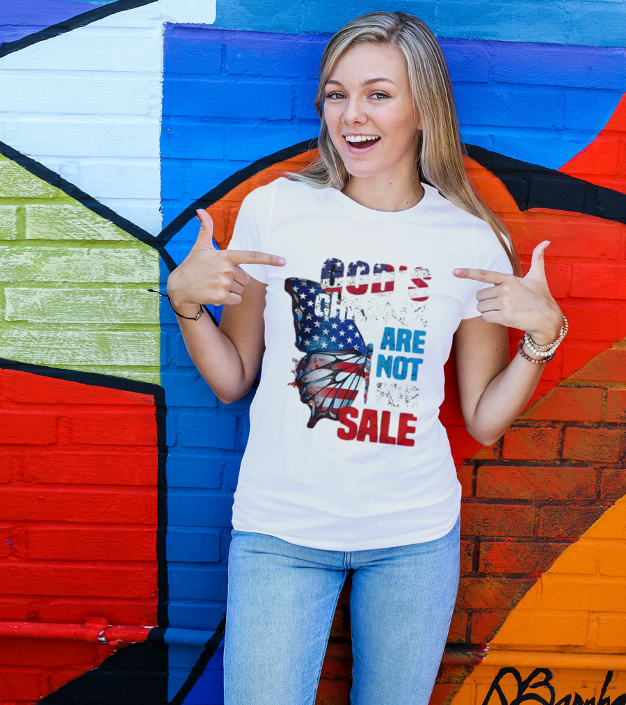 God's Children Are Not For Sale American Flag Butterfly T-Shirt