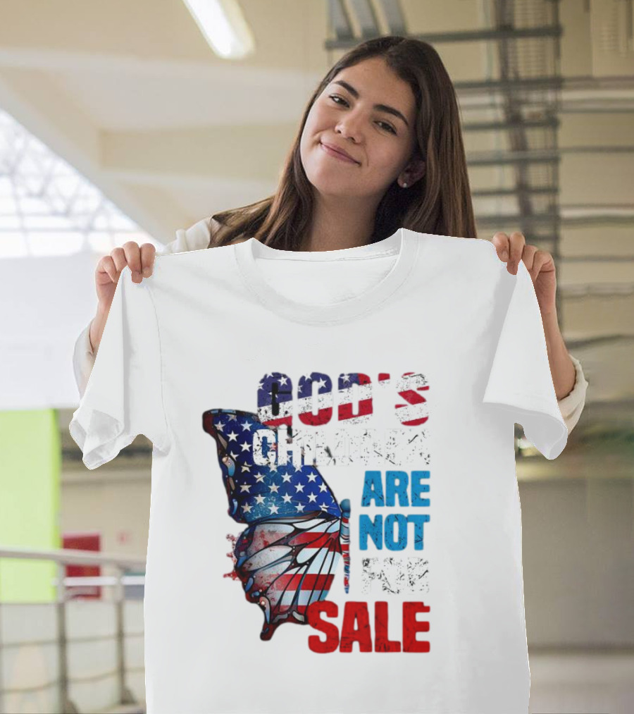 God's Children Are Not For Sale American Flag Butterfly T-Shirt