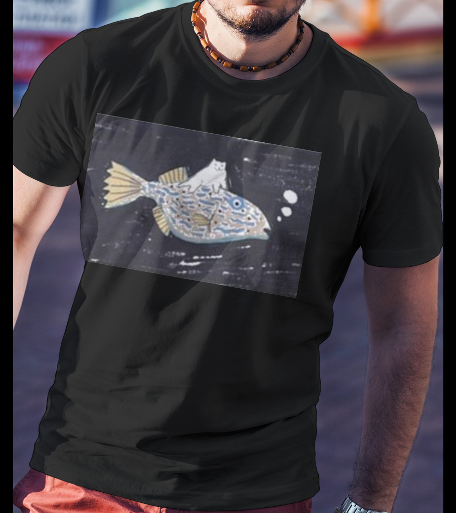 Dawning Crow Deep Sea Travel Cat Riding Fish T-Shirt