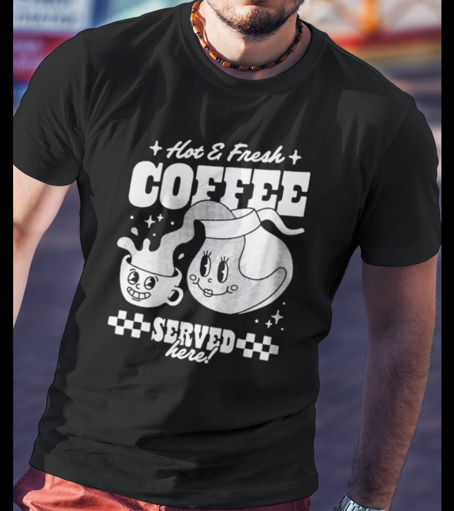 Hot And Fresh Coffee Served Here Retro Cartoon T-Shirt