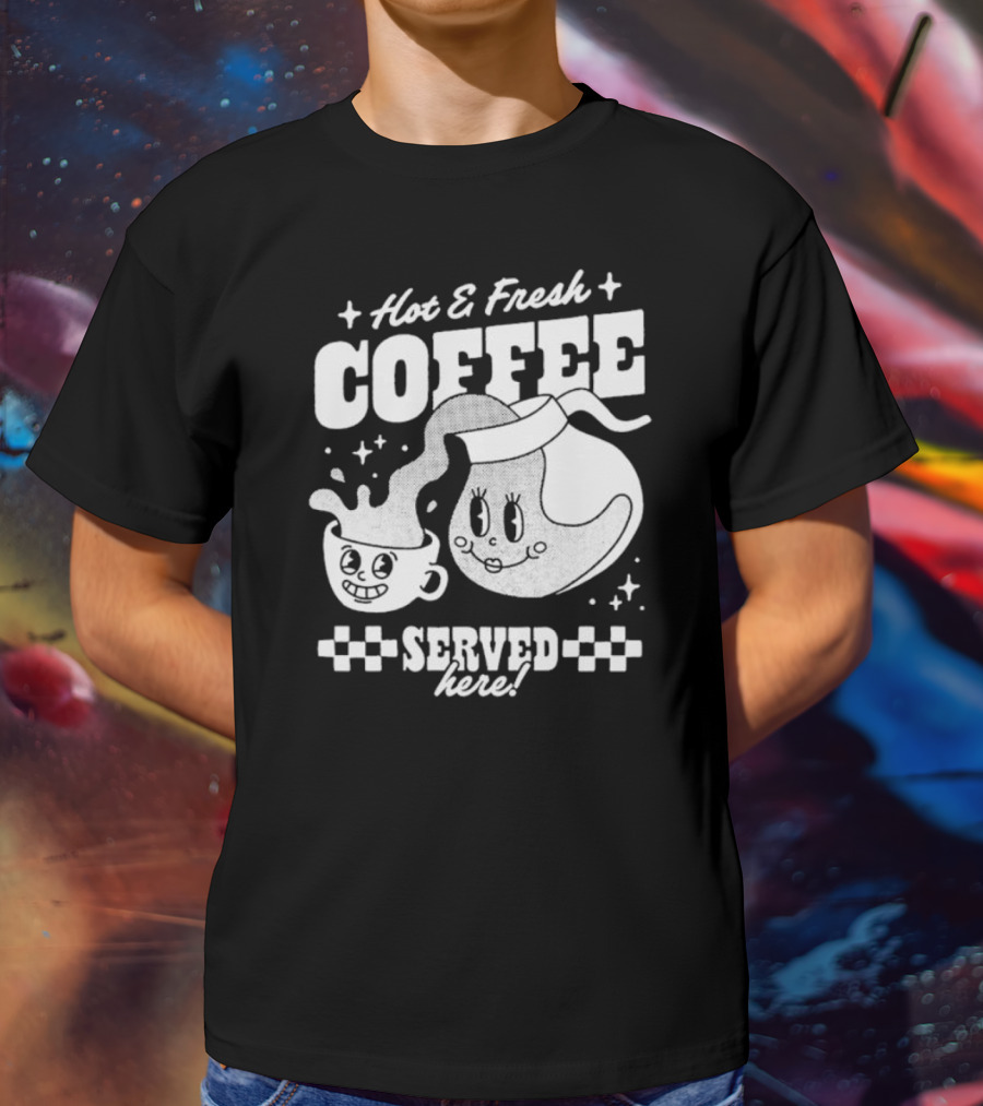 Hot And Fresh Coffee Served Here Retro Cartoon T-Shirt