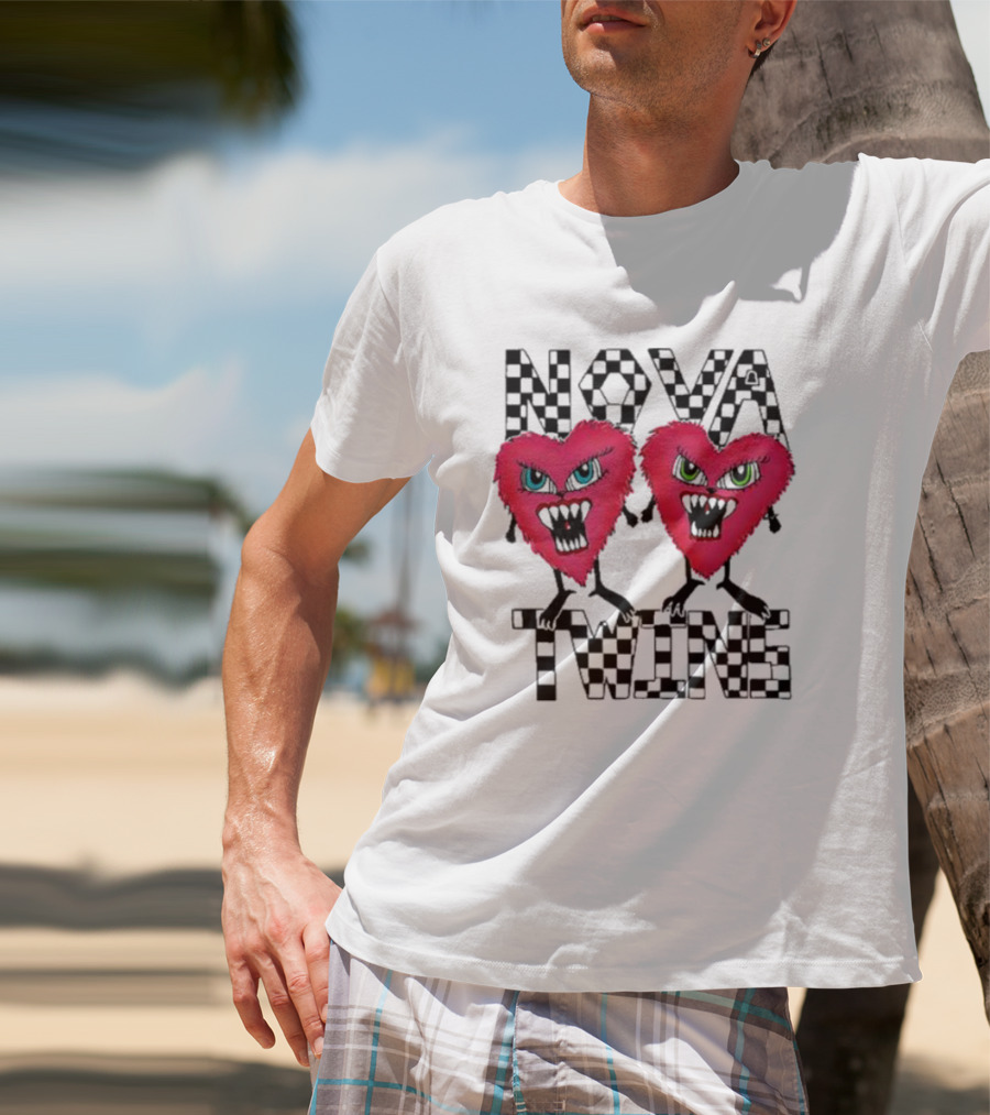NOVA TWINS Red Heart Monsters With Checkerboard Text T-Shirt